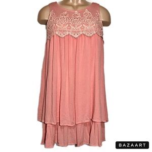 🪅 JODIFL Coral Pink Sleeveless Mini Lace Crochet Dress
